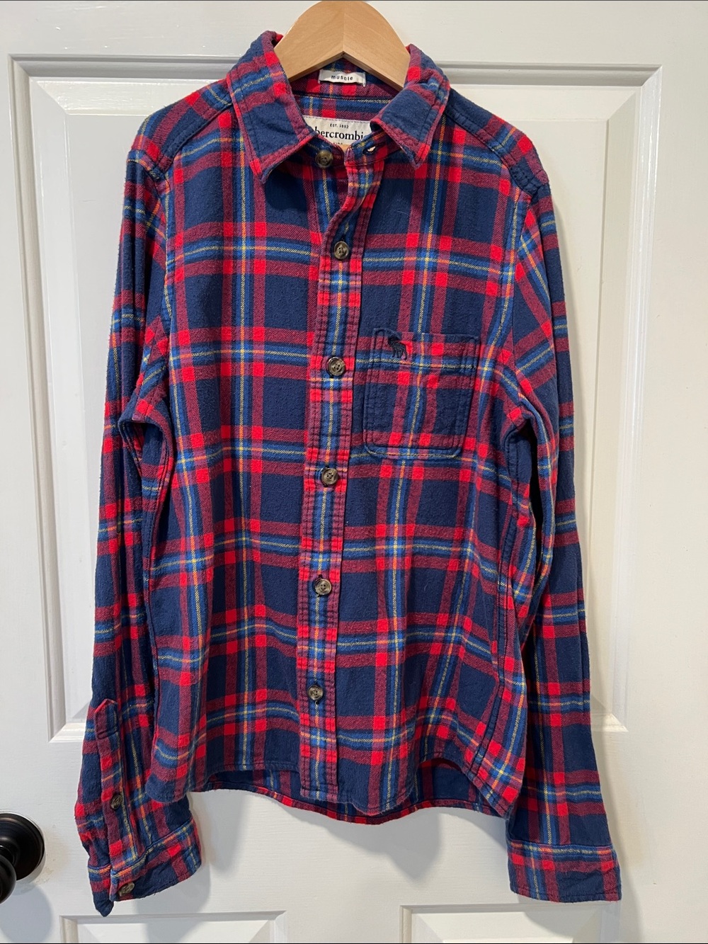 abercrombie kids Red and Navy Plaid Button-Down Shirt